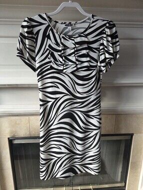 Impressions Black White Abstract Zebra Print Ruffle Dress Size 4